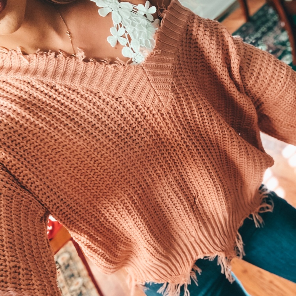 Distressed V Neck Sweater